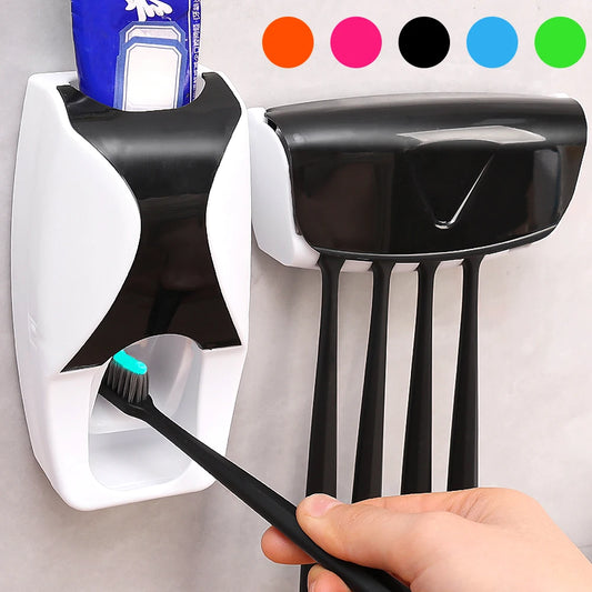 Toothbrush Holder with Automatic Toothpaste Dispenser Wall Mounted Toothbrush Razor Storage Rack Bathroom Toothpaste Squeezer