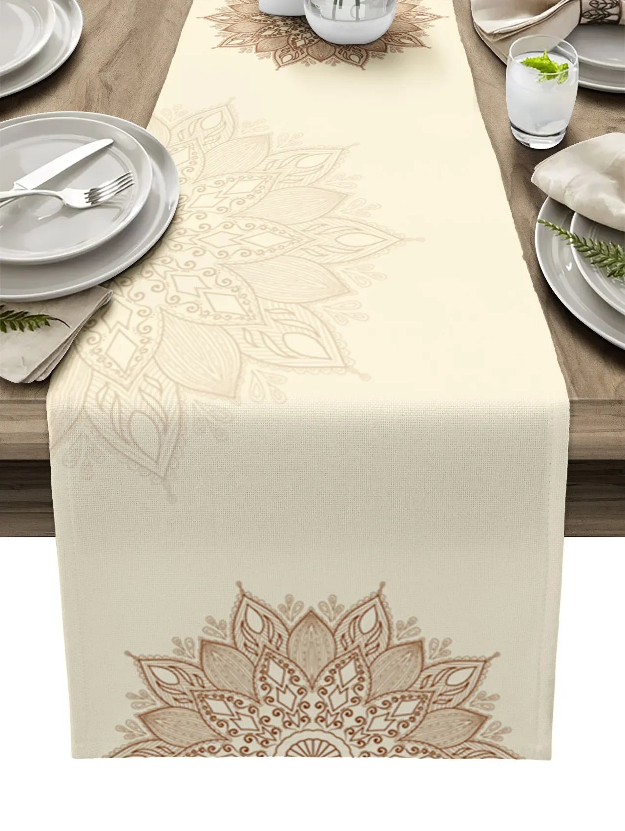 Boho Decor Mandala Flowers Texture Linen Table Runners for Dining Table Wedding Decor Home Party Decor Table Runners