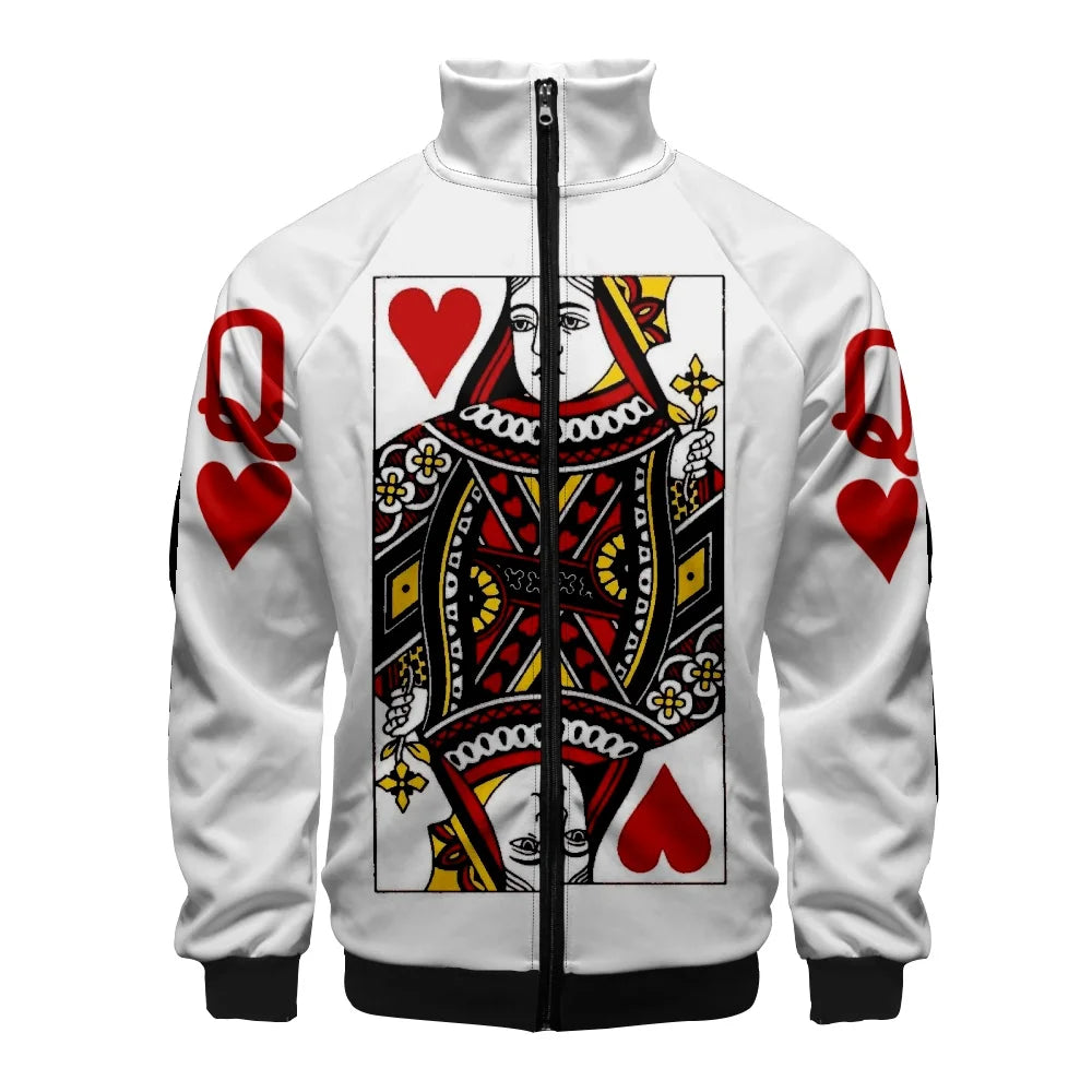 Coats Playing Cards Poker K Q print 3D Stand Collar Hoodies Men Women Casual Zipper Hoodie KING QUEEN Jacket Clothes