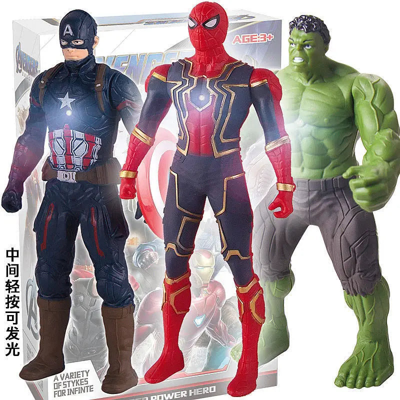 17Cm Disney Action Figures Spiderman Hulk Ironman Pvc Avengers Luminous Doll Collection Toys Christmas Gift