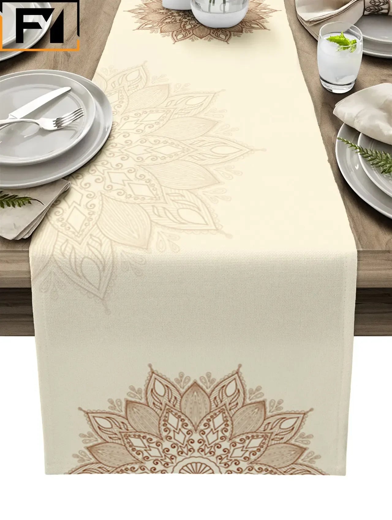 Boho Decor Mandala Flowers Texture Linen Table Runners for Dining Table Wedding Decor Home Party Decor Table Runners