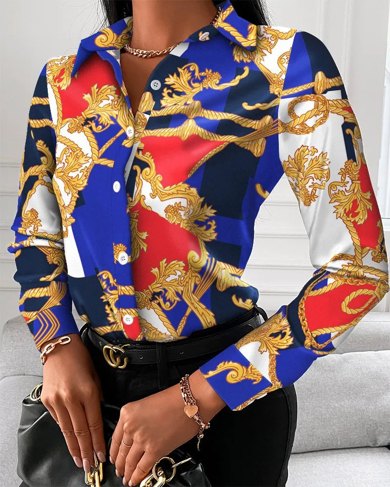 Elegant Women Casual Button Lapel Blouses Shirts Women's Long Sleeve Loose Tops blouses