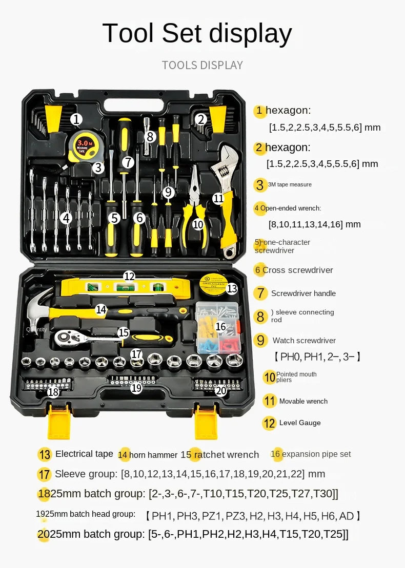 Hand Tool Set Household Hardware Hand Tool Combination Car Repair Kit Tool Box Screwdriver Ratchet Wrench Hammer