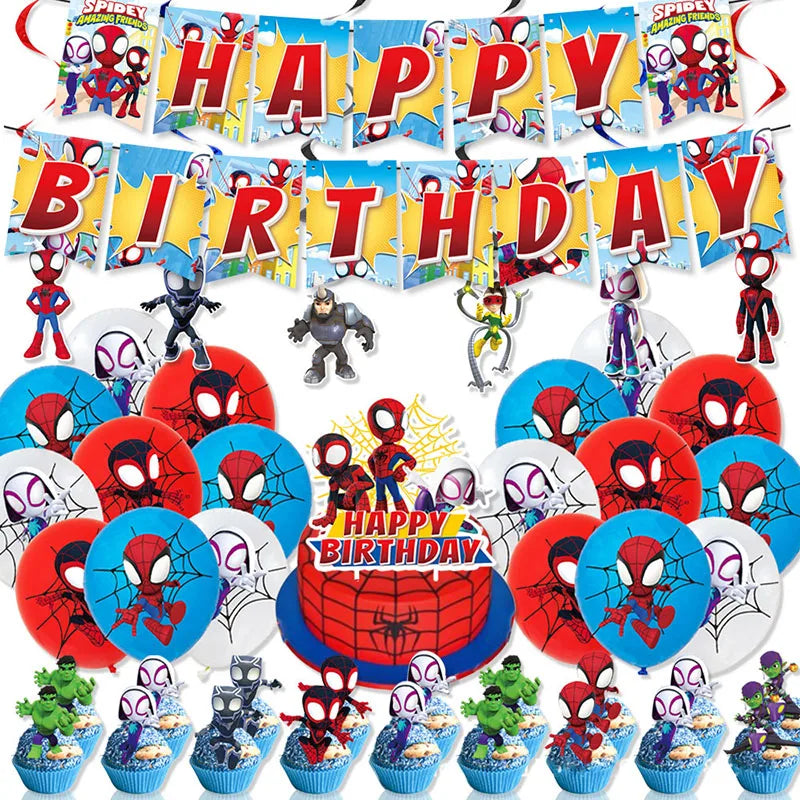 Spiderman Theme Birthday Party Decoration Marvel's Spidey And His Amazing Friends Aluminum Foil Balloon Disposable Tableware