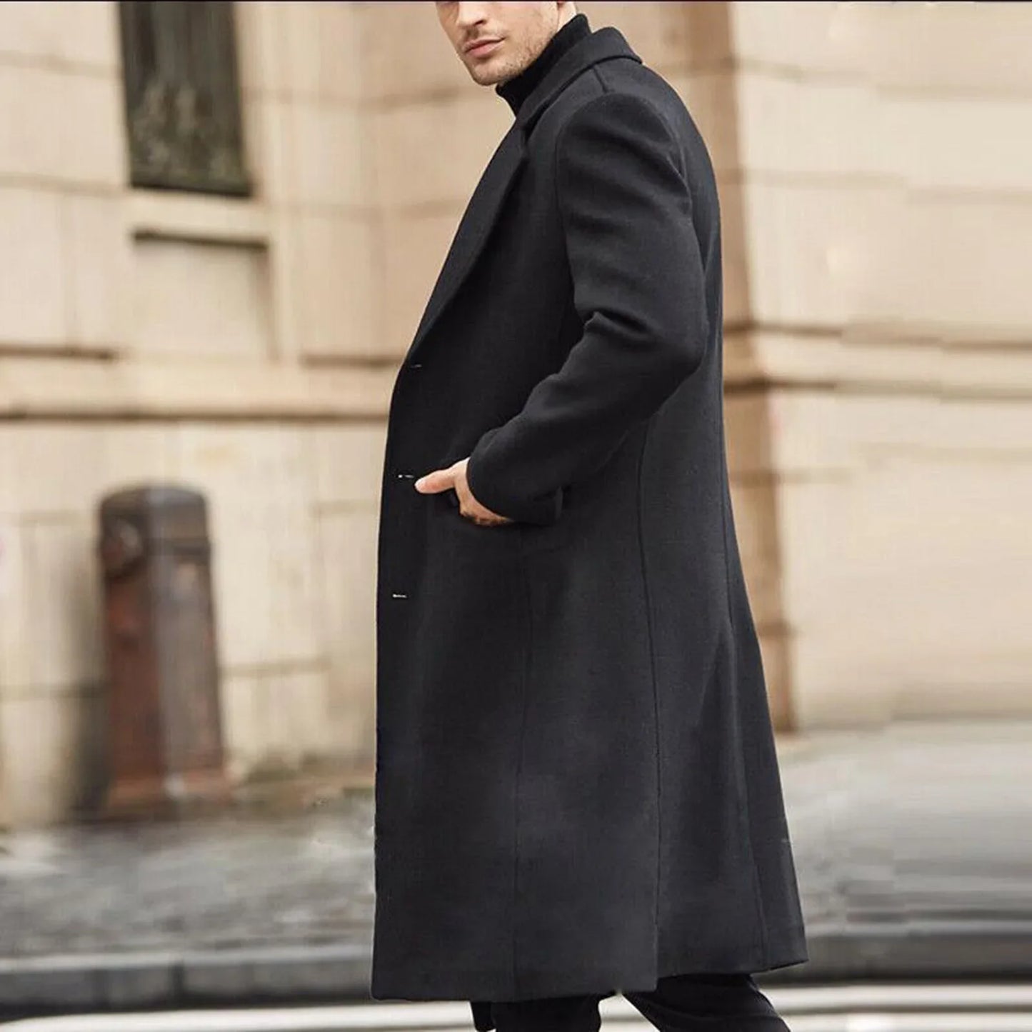 Autumn and Winter Casual Men's Clothing, British Style Woolen Overcoat, Korean Style Solid Color Long Windbreaker