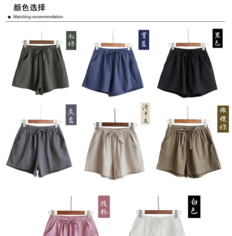 Cotton Linen Shorts Women's Sports Shorts Summer Solid High Waist Black Shorts Women Fashion Casual Basic Short Pants