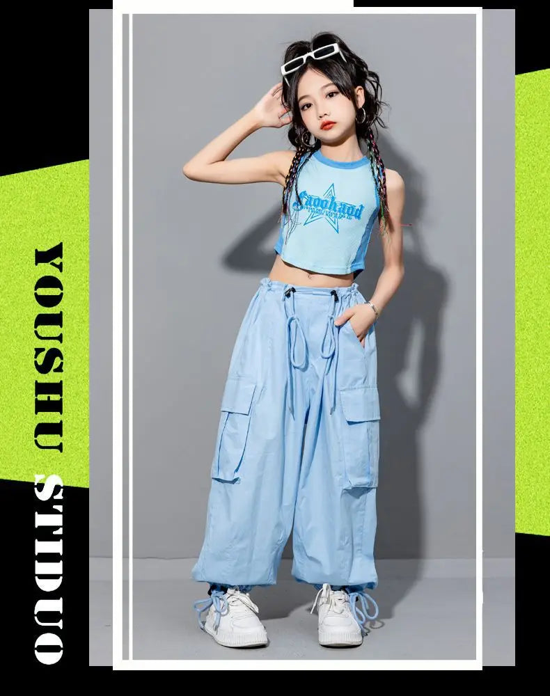 Girls Loose Casual Cargo Pants Fashion Korean Street Style Hip Hop Trousers Wide Leg Pants with Belt for School Vacation Daily