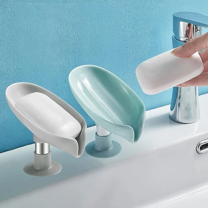 Drain Soap Holder Leaf Shape Soap Box Suction Cup Tray Drying Rack for Shower Sponge Container Kitchen Bathroom Accessories