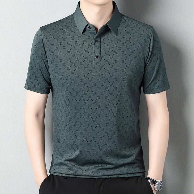 Men's Business Casual Printed Short Sleeved Polo Shirt Summer Fashion Top