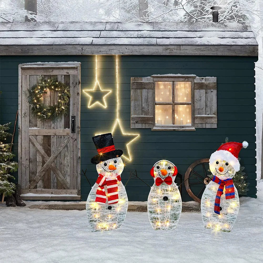 3Pcs Lighted Snowman Christmas Garden Decoration With LED Light Glowing Snowman