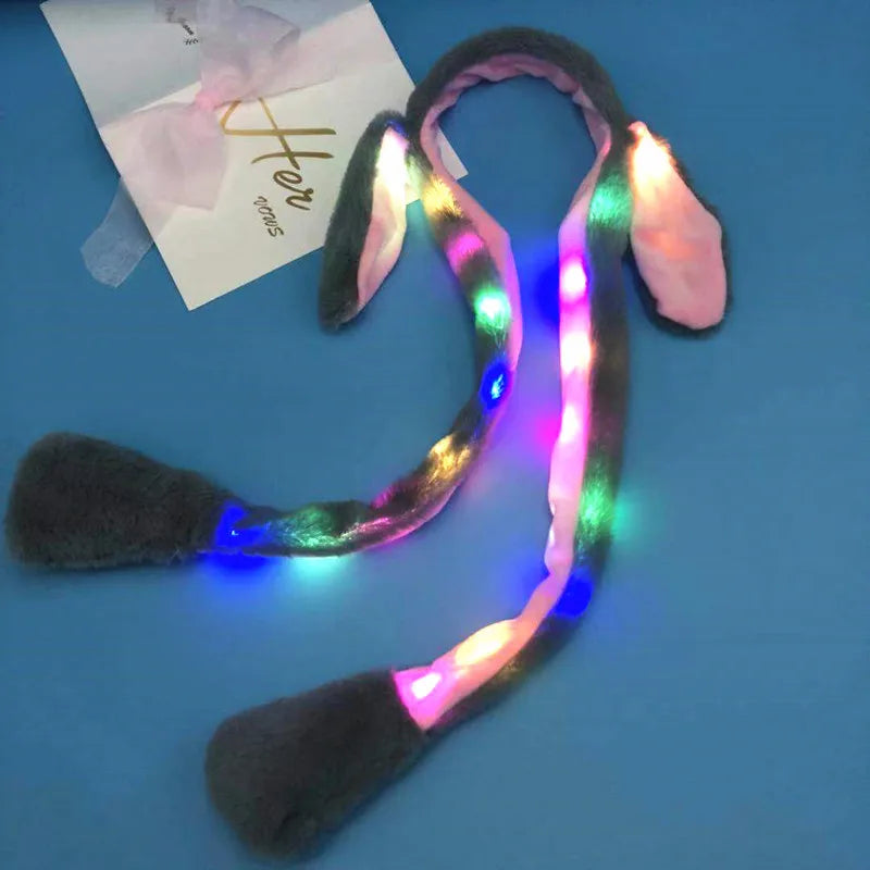 Rabbit Hat with Moving Ears Bunny Hat Ears Warm Plush Sweet Cute Airbag Cap Ears Headband Luminous Light Up Funny Bunny Ear Hat