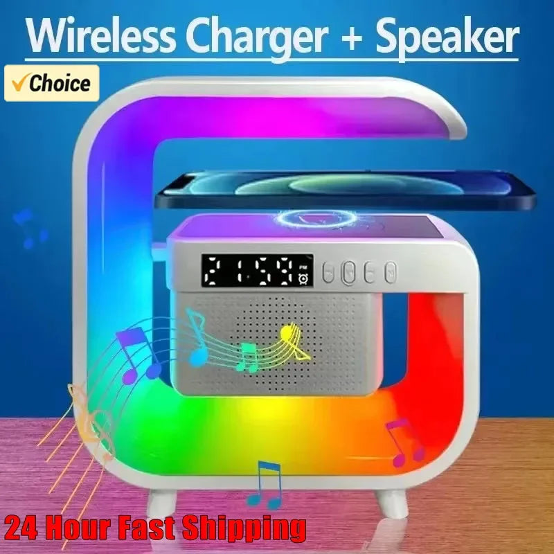 Wireless Charger Stand Bluetooth 5.0 Speaker FM TF RGB Night Light Fast Charging Station