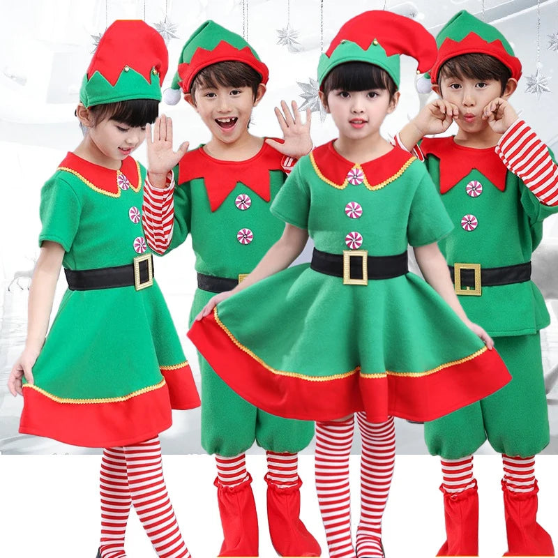 Family Green Elf Christmas Costume Cosplay Outfits Carnival Party Xmas Dress Gift