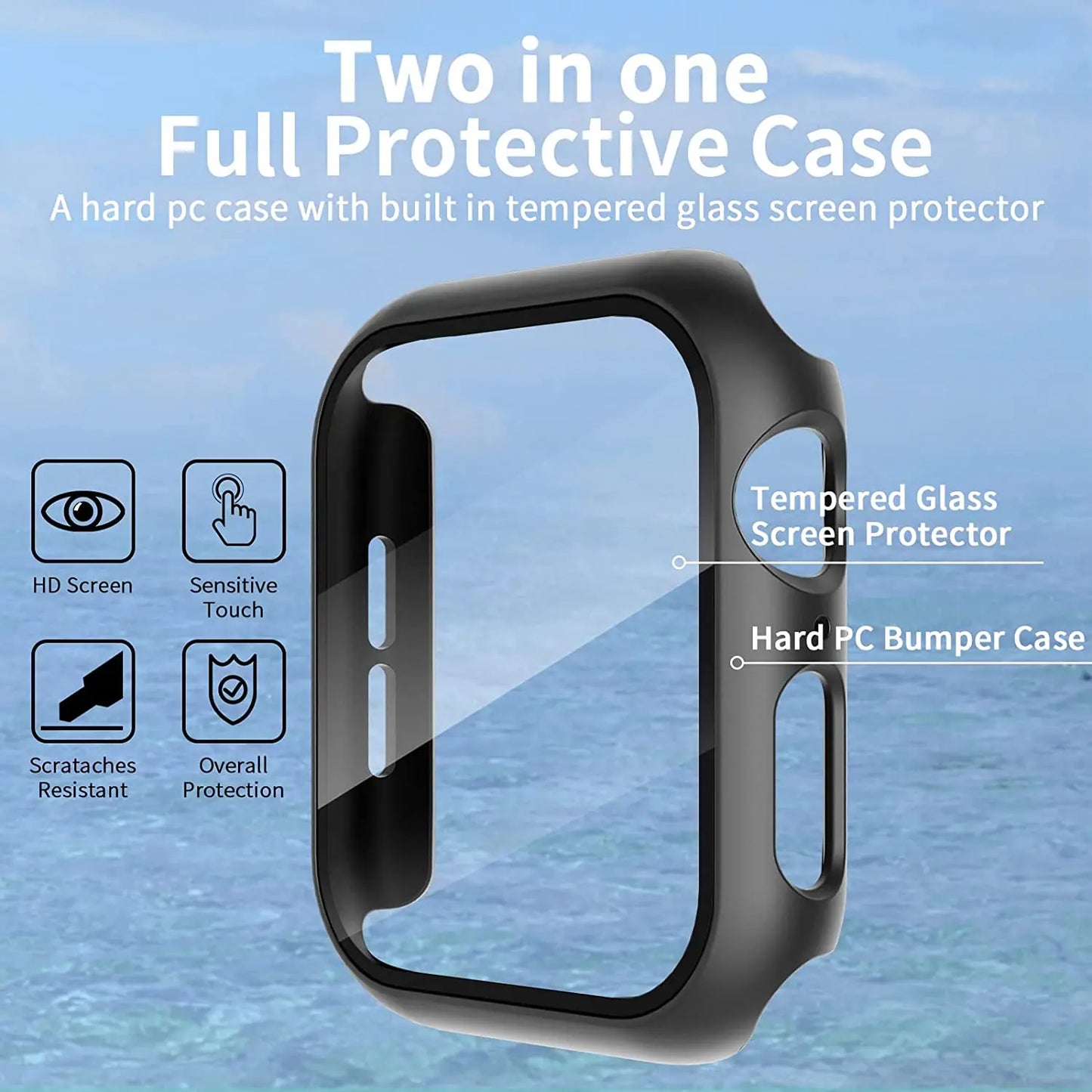 Tempered Glass + Cover For Apple Watch 9 8 7 45mm 41mm