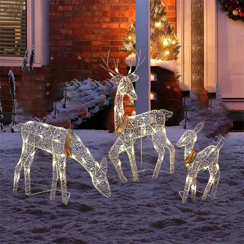 Christmas Wrought Iron Deer LED Light Glowing Garden Xmas Reindeer Ornament