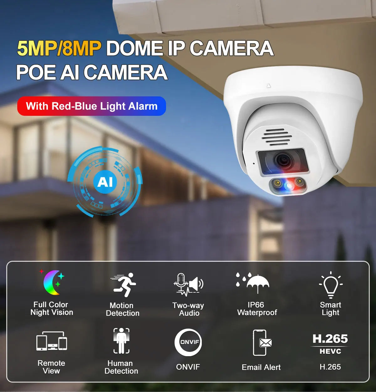 MISECU HD 8MP 4K POE Dome IP Camera Indoor 5MP Human Detect Auto Tracking Color Night Vision Home Surveillance Protection Camera