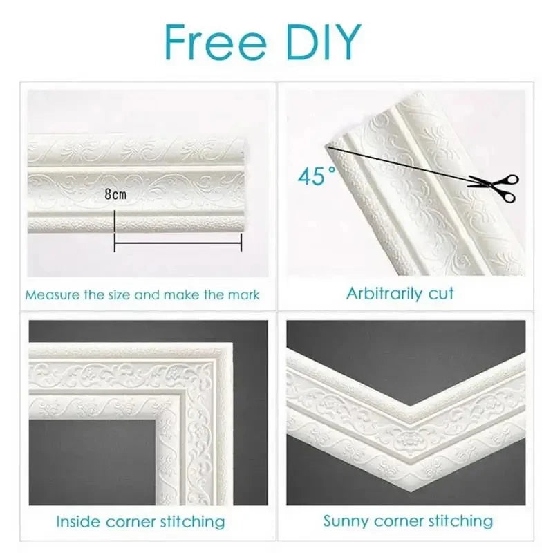 3D Self Adhesive Wall Border Strip Waterproof Wall Trim Line Wallpaper Skirting Border Home Decor TV Background Wall Sticker