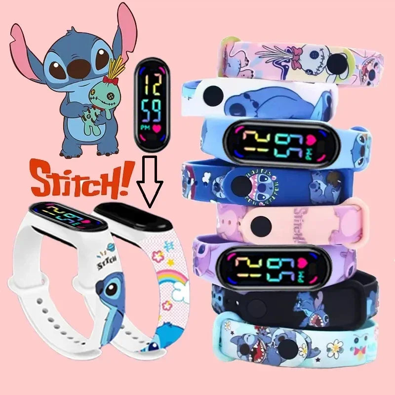 Pokemon Stitch Sonic Digital Watches Anime Figures LED Luminous Watch Touch Waterproof Electronic Sports Kids Birthday Gift Toy