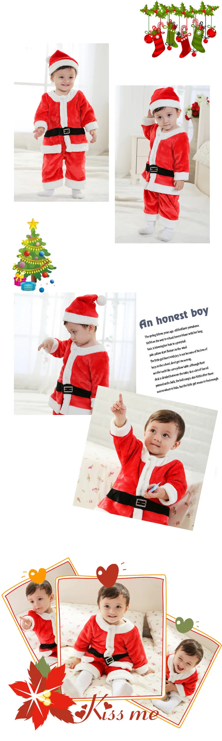 Baby Girls Boys Christmas Cosplay Santa Claus Costume For Kids Xmas Clothes Party Dress