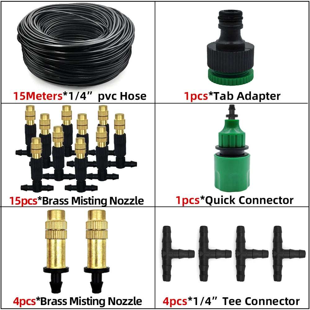 Outdoor Misting Cooling System Garden Irrigation Watering Brass Atomizer Nozzles 4/7mm Hose for Patio Greenhouse