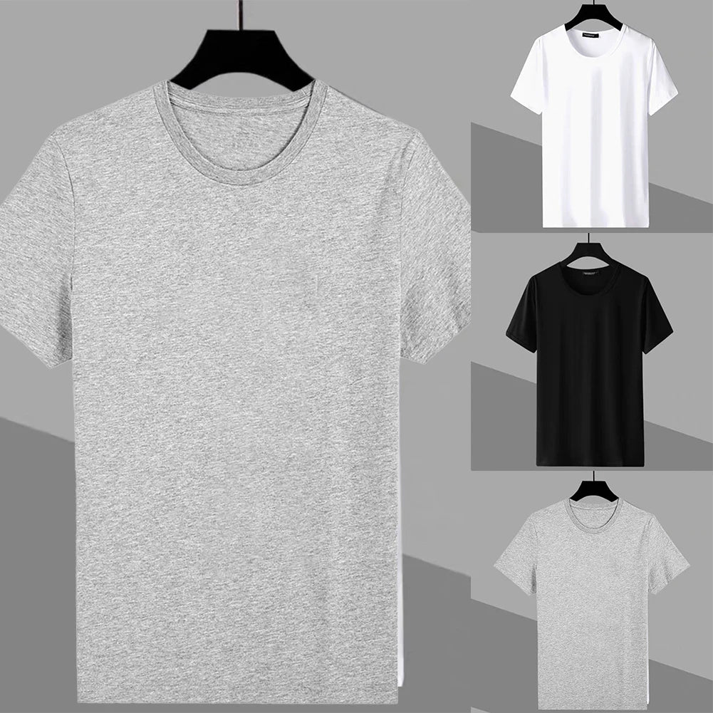 Casual Slim Fit T-Shirt Fashion Unisex Summer Cotton O Neck Solid Short Sleeve Shirts Casual Slim Fit T Shirt Classical Tee Top