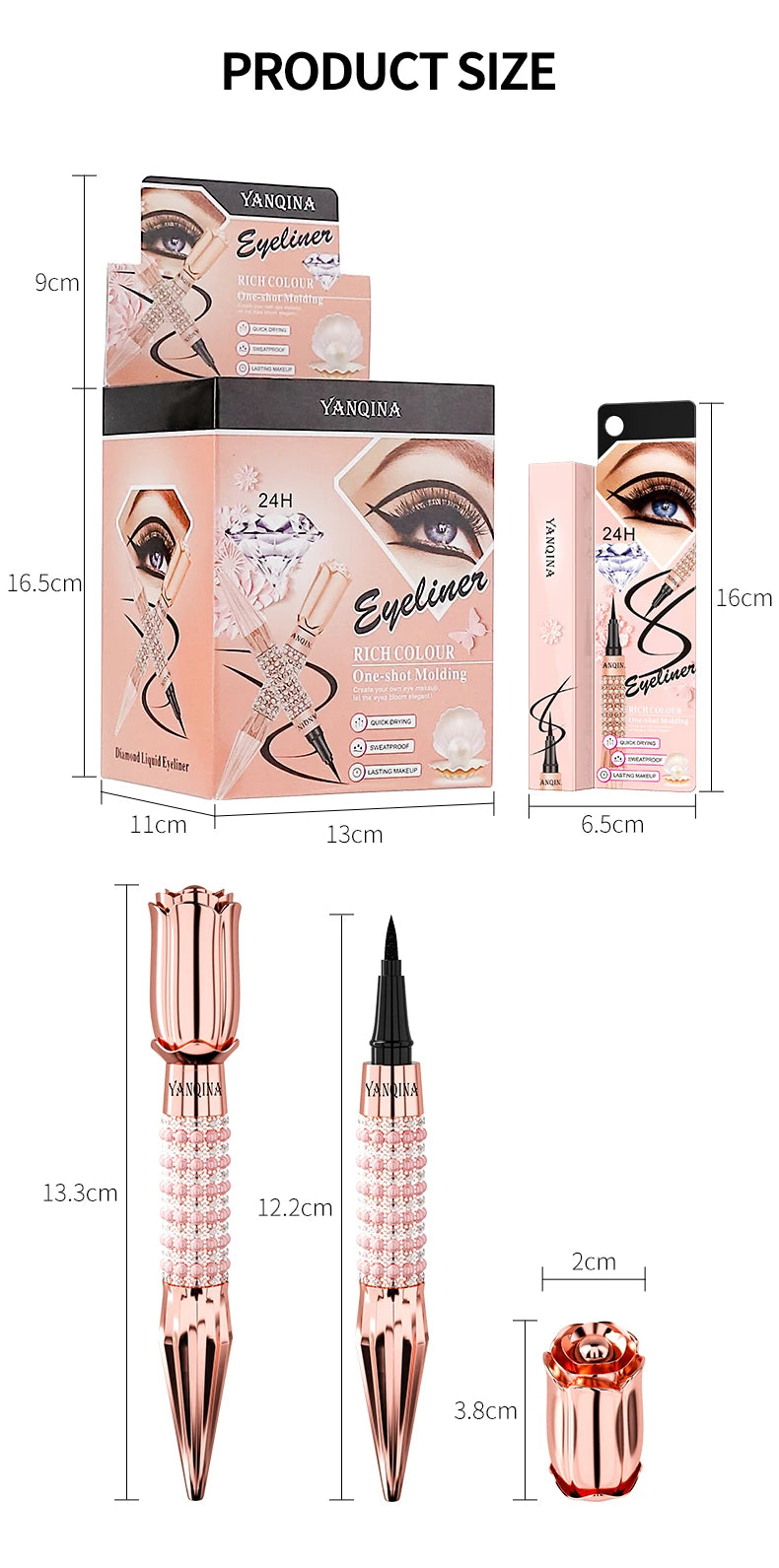 YANQINA Precision Liquid Eyeliner Pen - Long-lasting, Waterproof, Transfer-proof, Quick-Dry Black Eyeliner with Sparkling Design