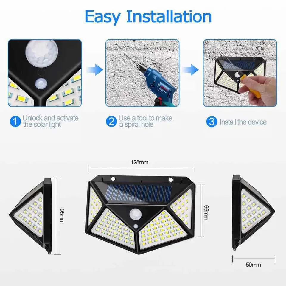 1/2/4/6Pcs 100 LED Wall Lights Outdoor Solar Lamp PIR Motion Sensor Solar Powered Sunlight Street Light for Garden Decoration