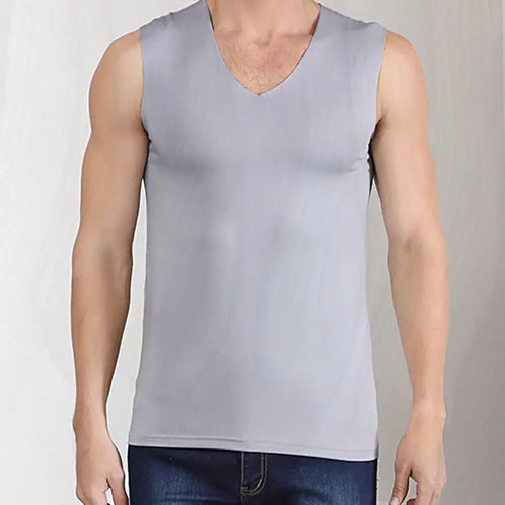 Men Vest Sleeveless V-Neck Quick Dry Ice Silk Vest T-Shirts Tank Top Breathable Fitness Oversize Thin Summer Tops Tees