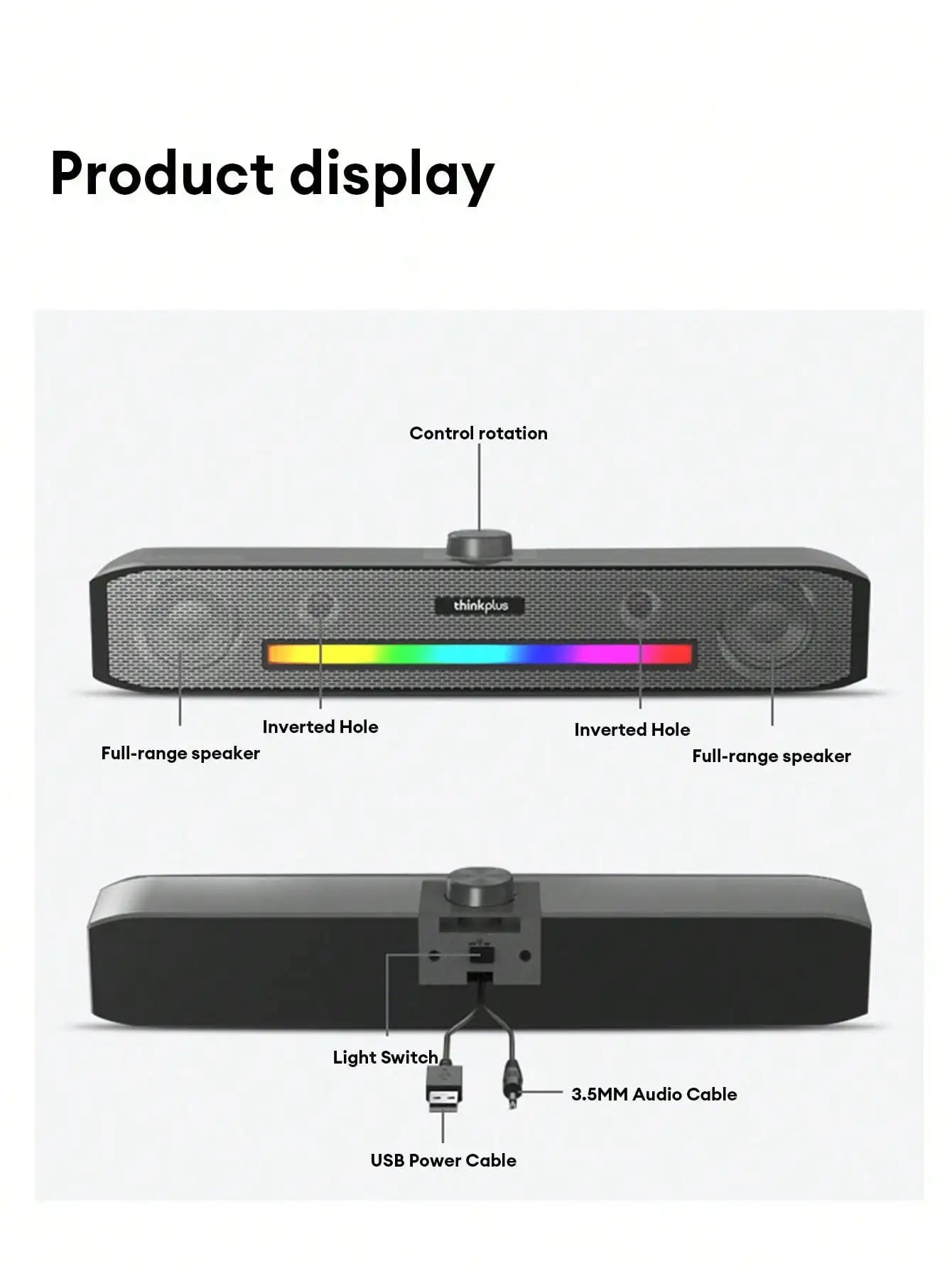 Lenovo TS33 Wired and Bluetooth 5.0 Speaker 360 Home Movie Surround Sound Bar Audio Speaker For Desk Computer Subwoofer