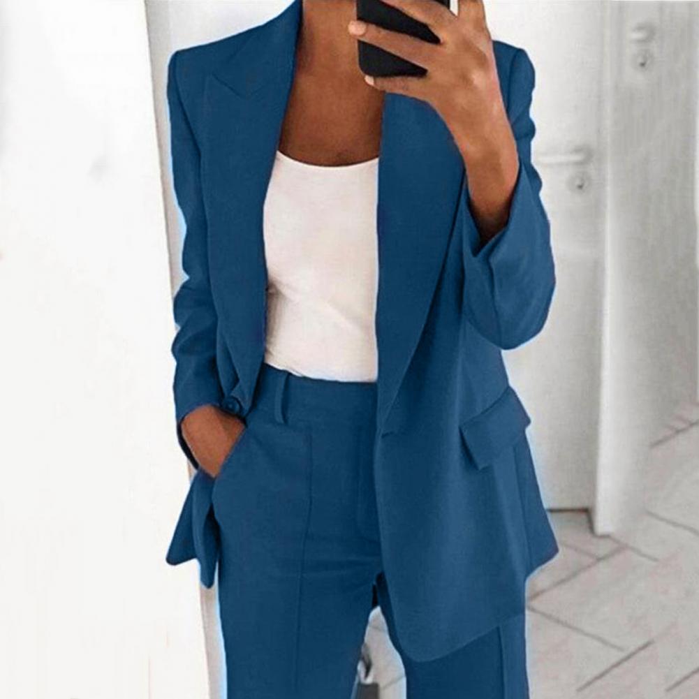 ElWomen Suit Jacket Solid Color Turndown Collar Long Sleeve Buttons Blazer Outerwear