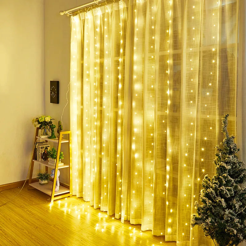 6/4/3M USB Curtain String Lights 8 Modes Fairy Light Christmas Tree Garland Light Party Bedroom Home Holiday Wedding Decoration