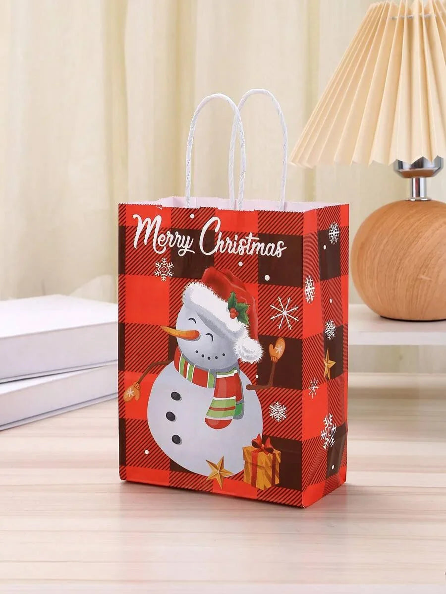 24/1PCS New Kraft Paper Handle Bags Christmas Santa Claus Snowman Candy Cookie Packaging Pouches Party Home Decoration Supplies