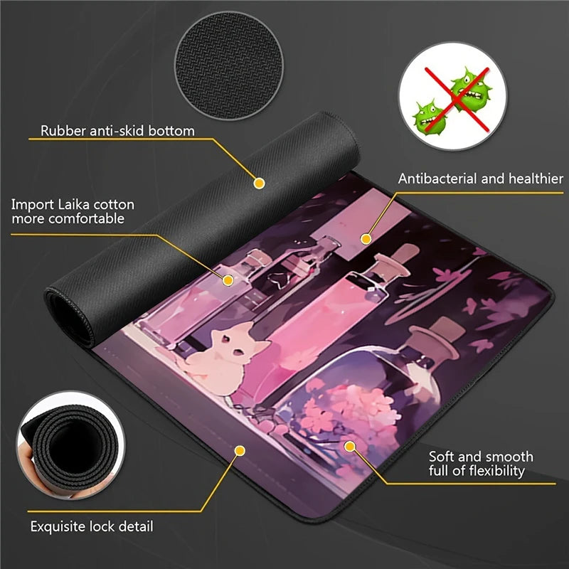 Anime Mouse Pad Gaming Accessories Cartoon Cat Keyboard Mousepad Gamer Desk Mat Cute Computer Offices Pc Cabinet Kawaii Mice