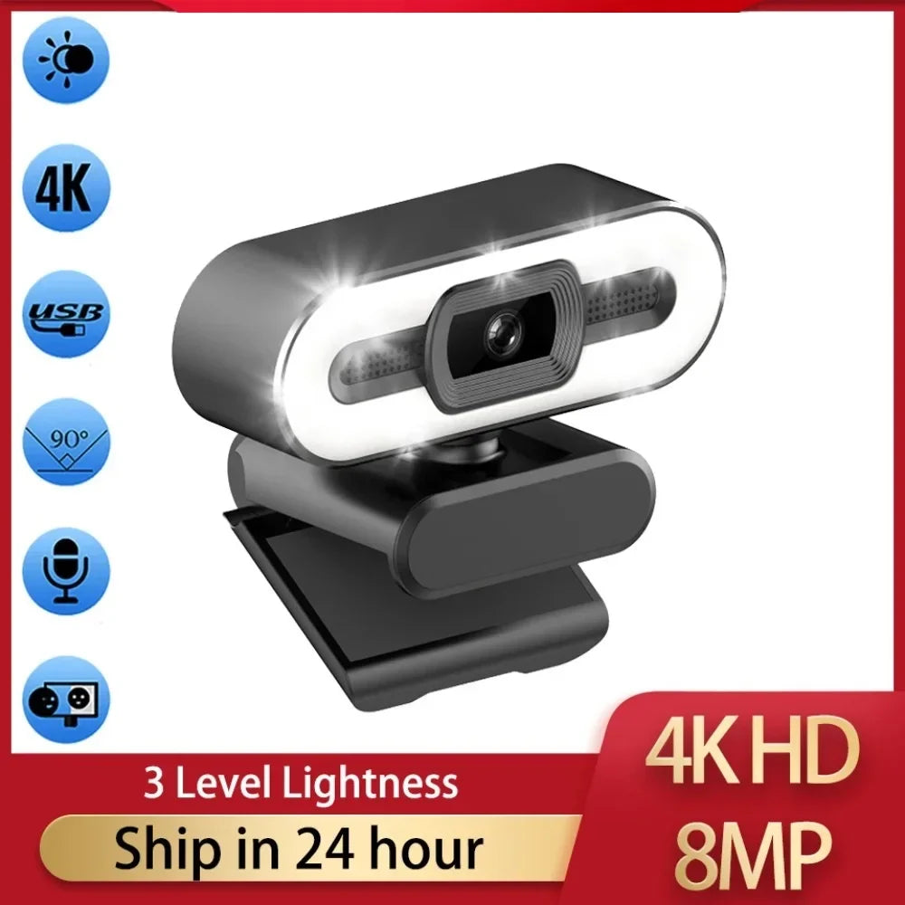 Portable Full HD 1080P 2K 4K Webcam PC Laptop Auto Focus Webcam Live Streaming Flexible with Microphone Live Broadcast with Light