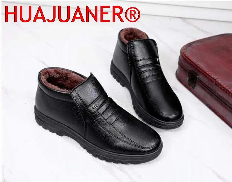 Waterproof Men's Casual Leather Shoes Flannel High Top Slip-on Male Casual Shoes Rubber Warm Winter Shoes for Mens