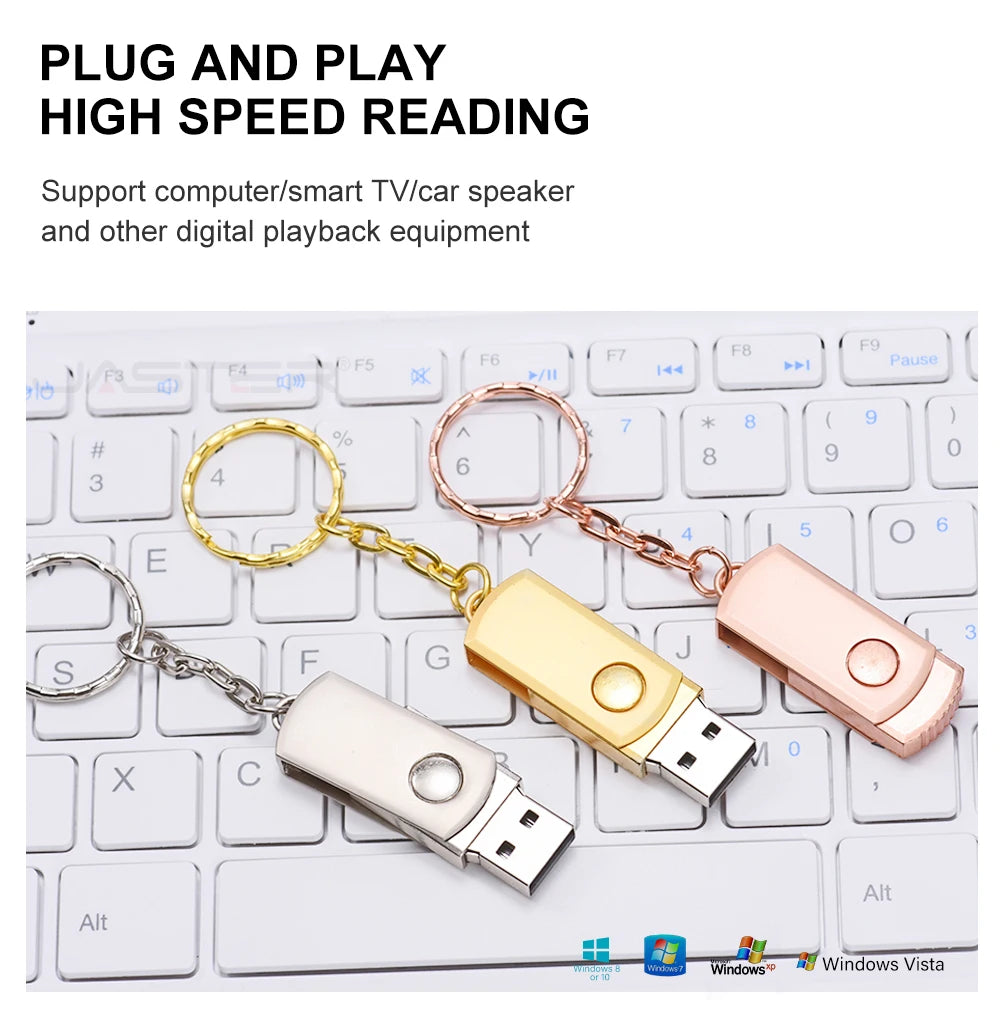 Metal USB Flash Drive 128GB High Speed Memory Stick 64GB Rotatable Pen Drive 32GB Mini Gold USB Stick 16GB