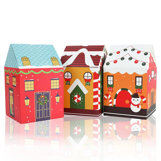 4pcs Christmas House Shape Candy Box Cartoon Merry Christmas Gift Packaging Chocolate Box Navidad 2024 New Year Party Kids Gifts