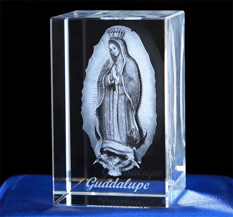 3D K9 Crystal Cube Christian Jesus Cross Figurine Home Decor Virgin Mary Laser Engrave Crystal Religious gifts for women's birth