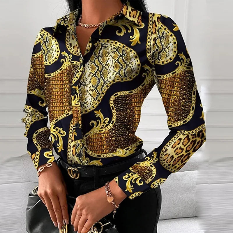 Casual Button Lapel Blouses Shirts for Women's Long Sleeve Loose Tops blouses