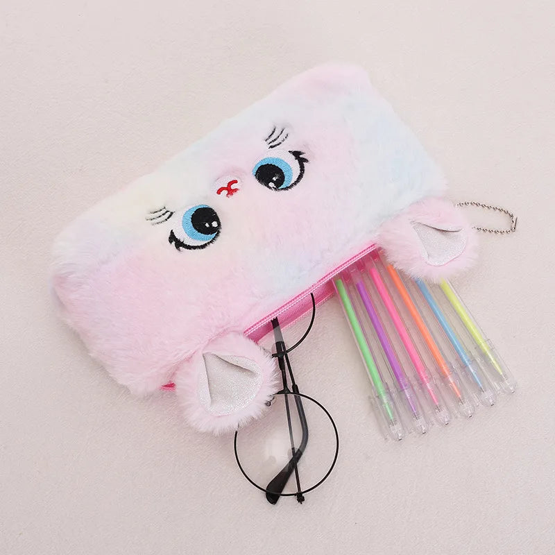 Cartoon Unicorn Pencil Case Plush Kawaii Pencil Bag Cosmetics Storage Pouch Kids Gifts Korean Stationery School Office Supplies