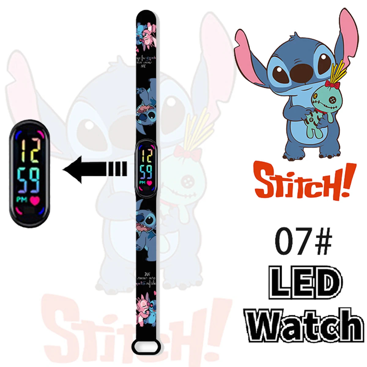 Stitch Sonic Digital Watches Anime Figures LED Luminous Touch Waterproof Electronic Sports Watch Kids Birthday Gifts Toys