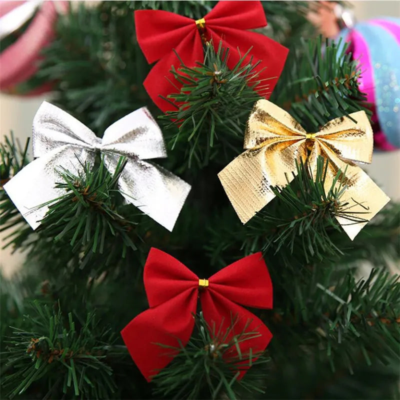 Christmas Tree Pendants 12Pcs Christmas Bow Tie Ornaments Tree Decoration Baubles New Year XMAS Hanging Home Decorations