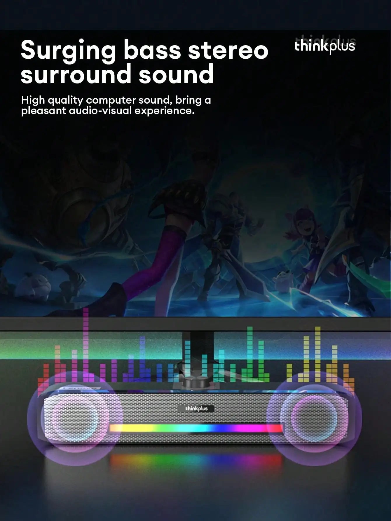 Lenovo TS33 Wired and Bluetooth 5.0 Speaker 360 Home Movie Surround Sound Bar Audio Speaker For Desk Computer Subwoofer