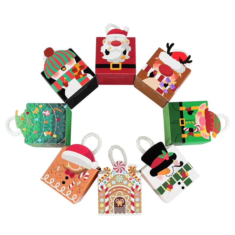 10Pcs Christmas Gift Box Xmas Tree Santa Claus Snowman Paper Candy Cookie Packing Box Bags Children Favors