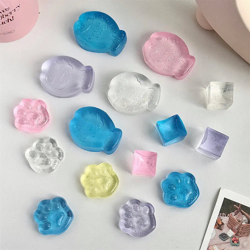 Fidget Toy Mini Squishy Toys Mochi Ice Block Stress Ball Toy Kawaii Transparent Cube cat paw fish Stress Relief Squeeze Toy