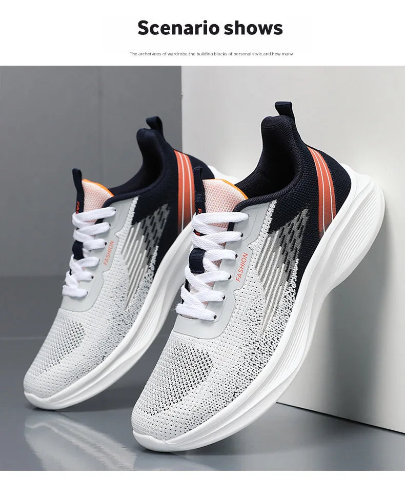 Sports single shoes flying woven Men's Shoes lace-up Soft sole Casual style men's Running shoes sneaker