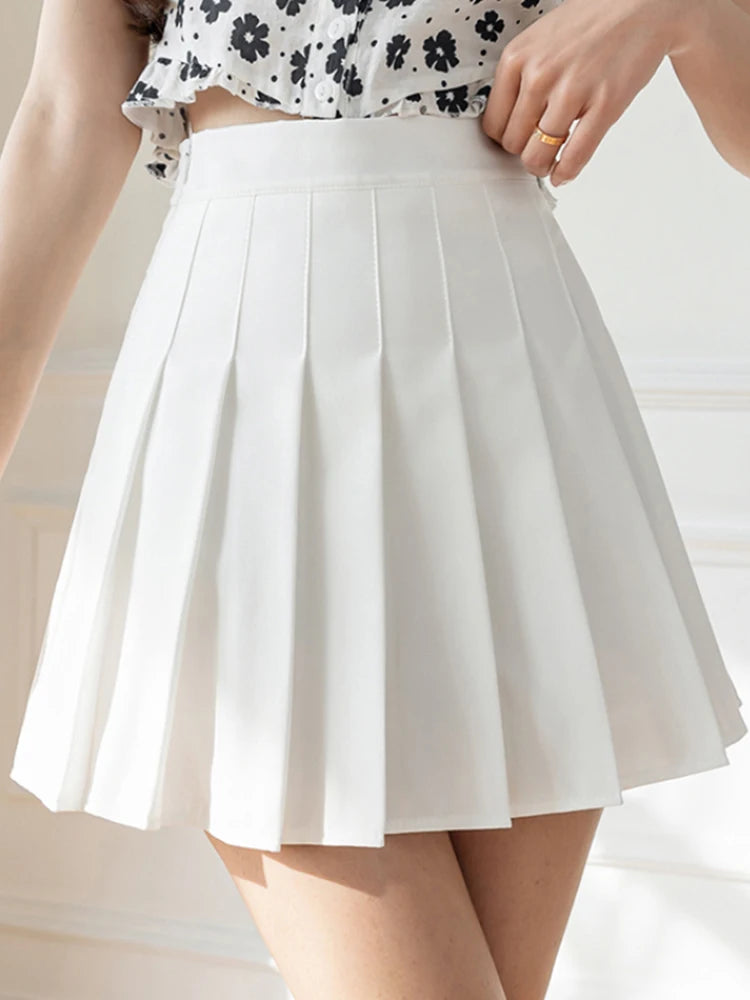 ZOKI White Women Pleated Skirts Summer High Waist Zipper Girls Dancing JK Mini Skirts Black Fashion Student A Line Faldas 2023