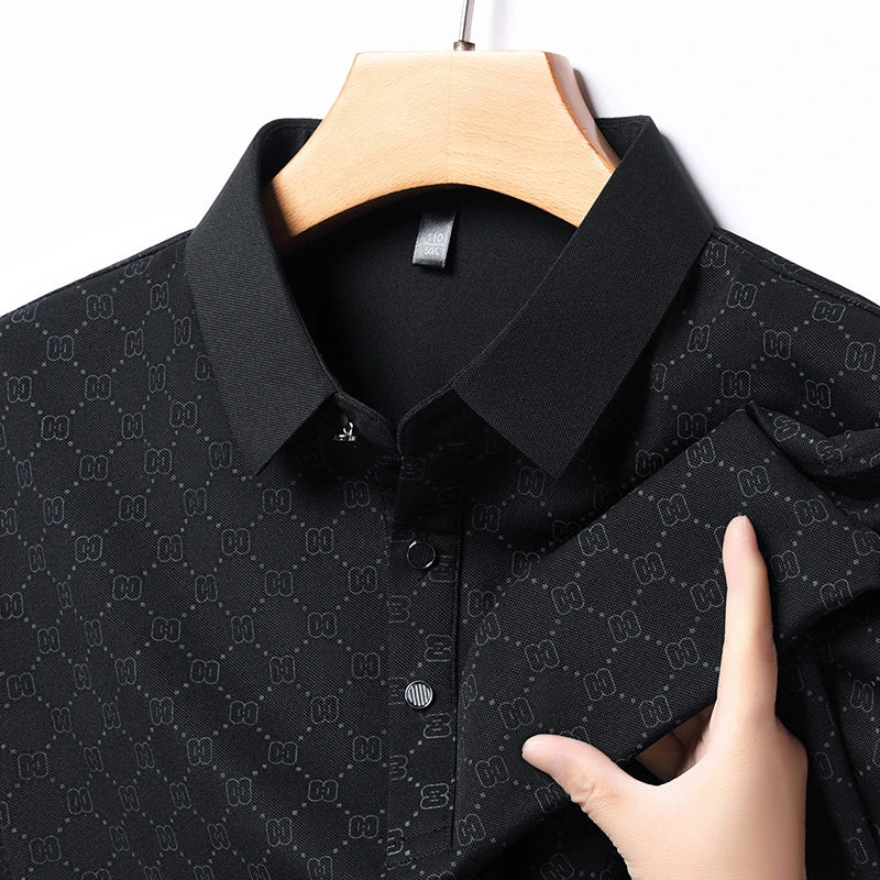 Men's Business Casual Printed Short Sleeved Polo Shirt Summer Fashion Top