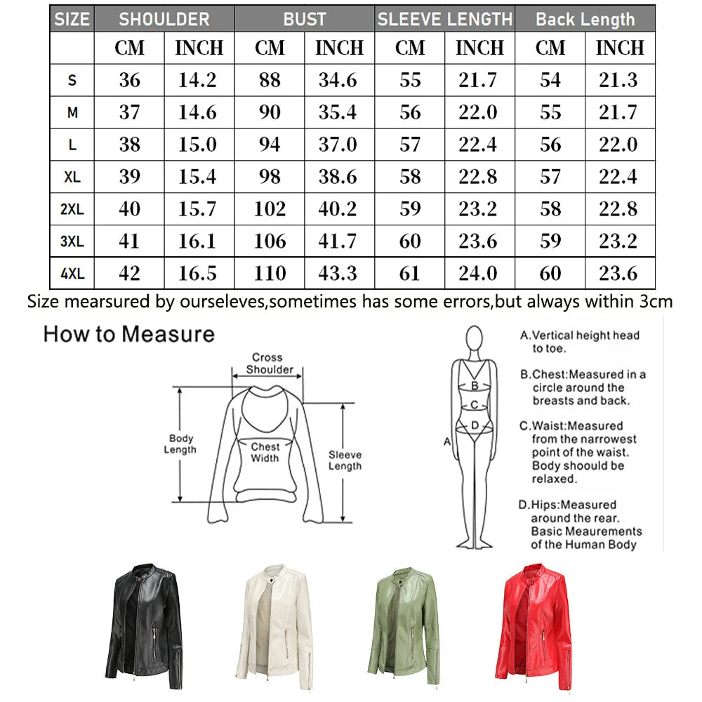 Leather Women Coat Full Sleeve Round Neck Slim Fit Solid Sexy Regular Jackets Zipper Casual Jacket