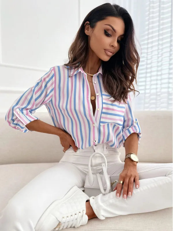 Elegant Women Casual Button Lapel Blouses Shirts Women's Long Sleeve Loose Tops blouses